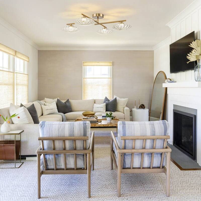 4-Light Oval Striped Glass Dimmable LED Linear Flush Mount - 28.0 in