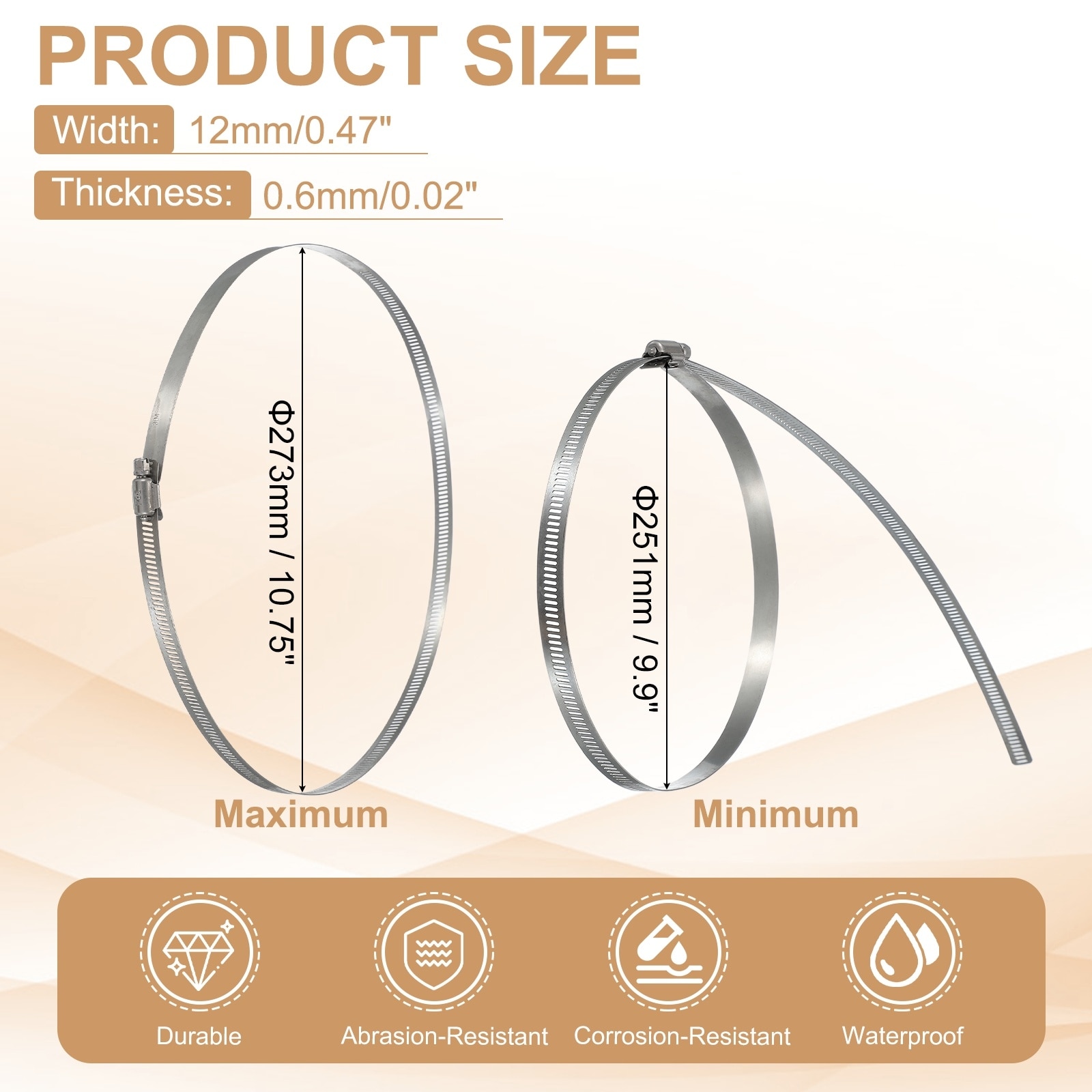 Hose Clamps, Adjustable Worm Gear Hose Clamp for Plumbing Automotive Hose - Silver