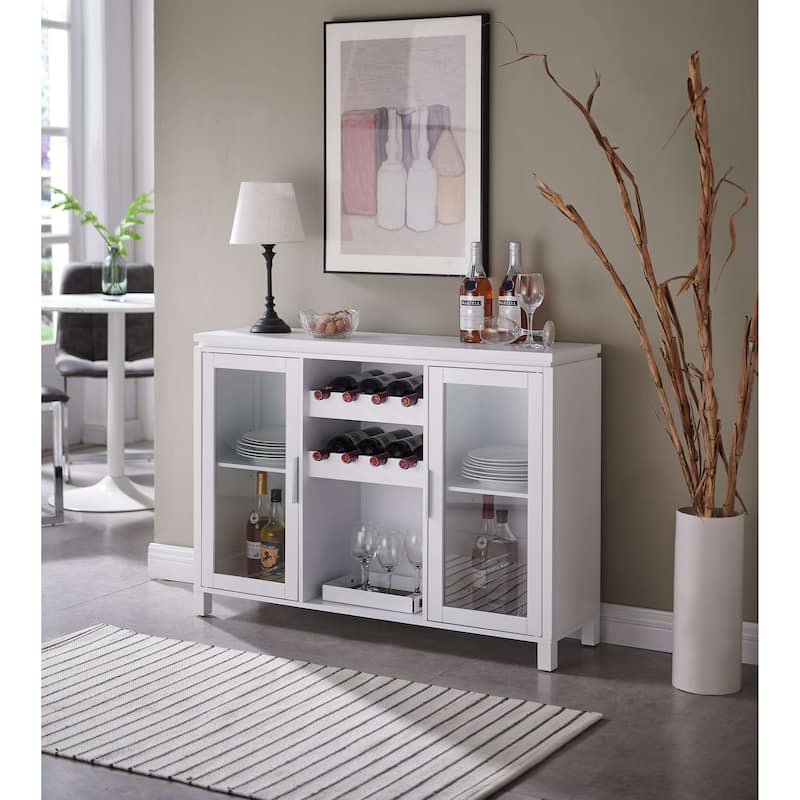Wine Bar Storage Cabinet, Sideboard Buffet with Wine and Glass Rack - White