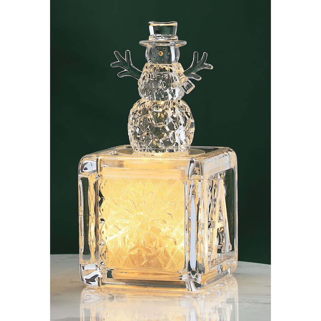 LED Lighted Ice Cube Snowman Christmas Figurine Decorations - 15.5" - Set of 4