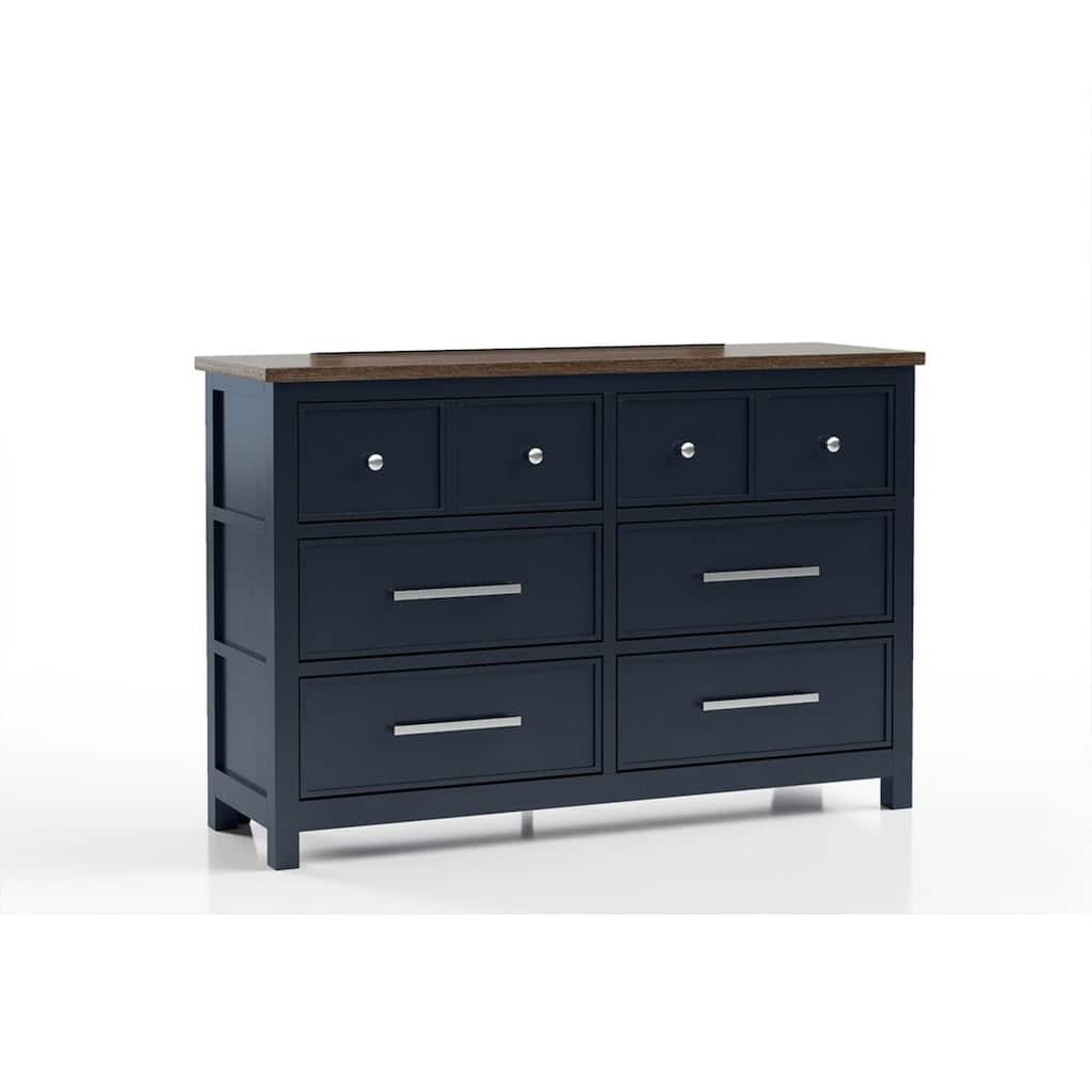 Tela Wide Dresser, 8 Drawers w Metal Handles, Blue Solid Pinewood