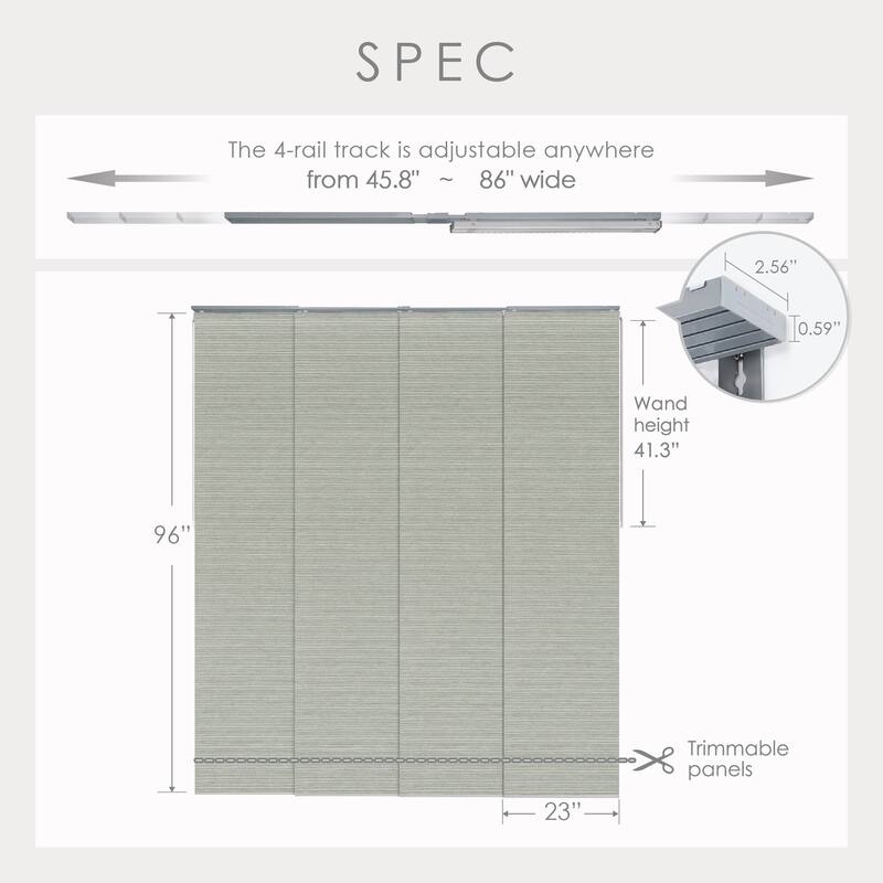 GoDear Design 99.99% Blackout & Sheer Natural Woven Adjustable Sliding Panel Track Blinds, Vertical Blinds, 45.8"- 86" W x 96" L