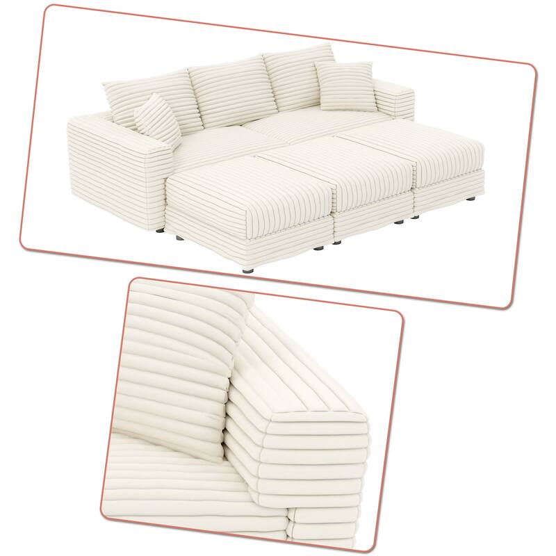 Modern Corduroy Fabric Upholstered Sectional Sofa with Ottoman