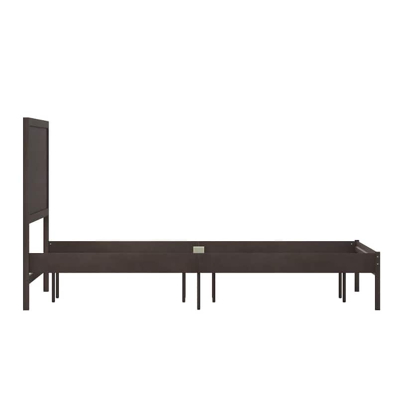 Solid Wood Platform Bed with Headboard and Wooden Slats