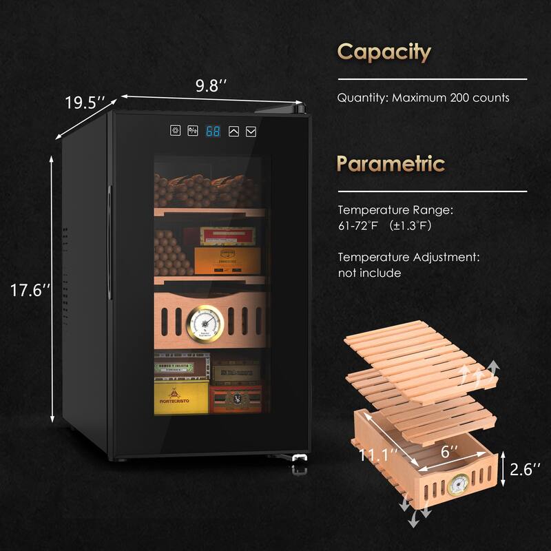 Electric Cigar Humidor With Cooling Temperature Control, with Spanish Cedar Wood Shelves & Hygrometer