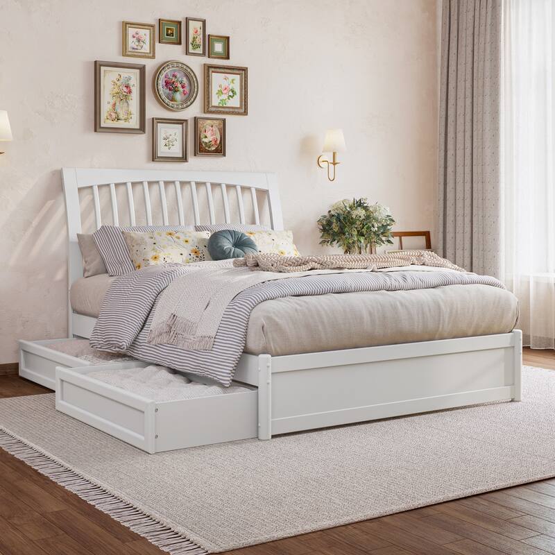 Roslyn Platform Bed with Panel Footboard and Storage Drawers - White - Full