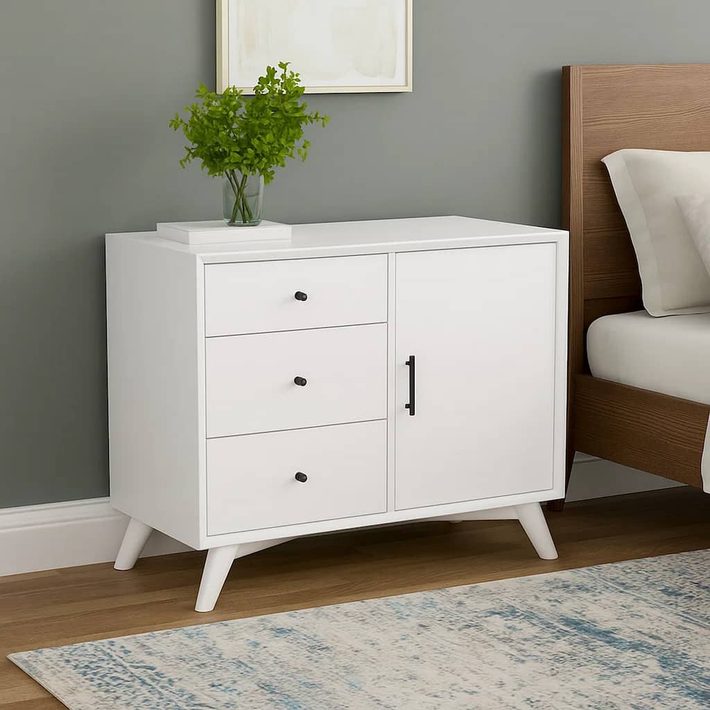 Wooden Accent Cabinet with 3 Drawers and 1 Door, White