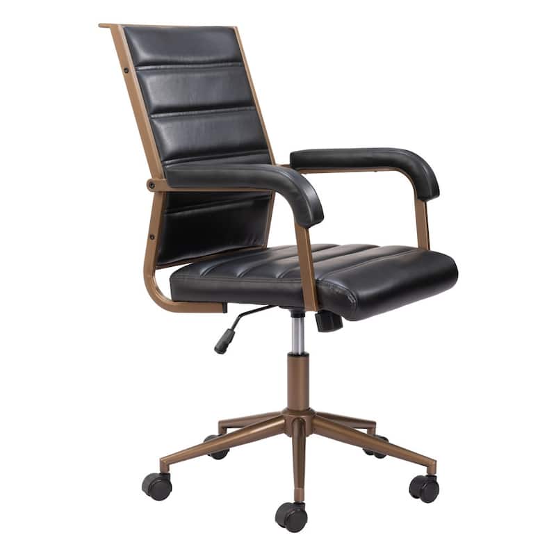 Black and Bronze Adjustable Height Faux Leather Swivel Rolling Office Chair