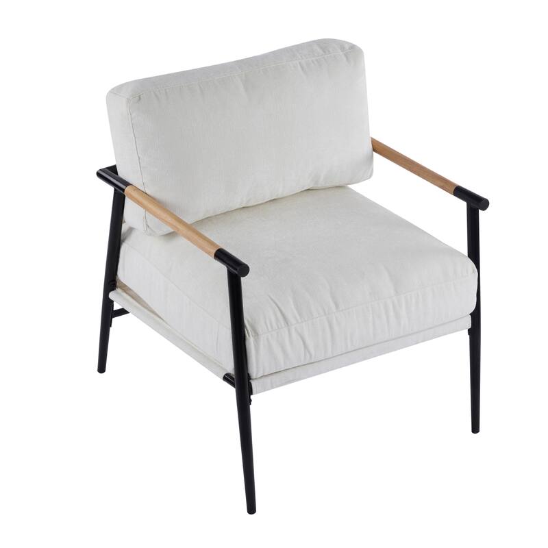 Polyester Accent Chair with Metal Frame & Wooden Armrests