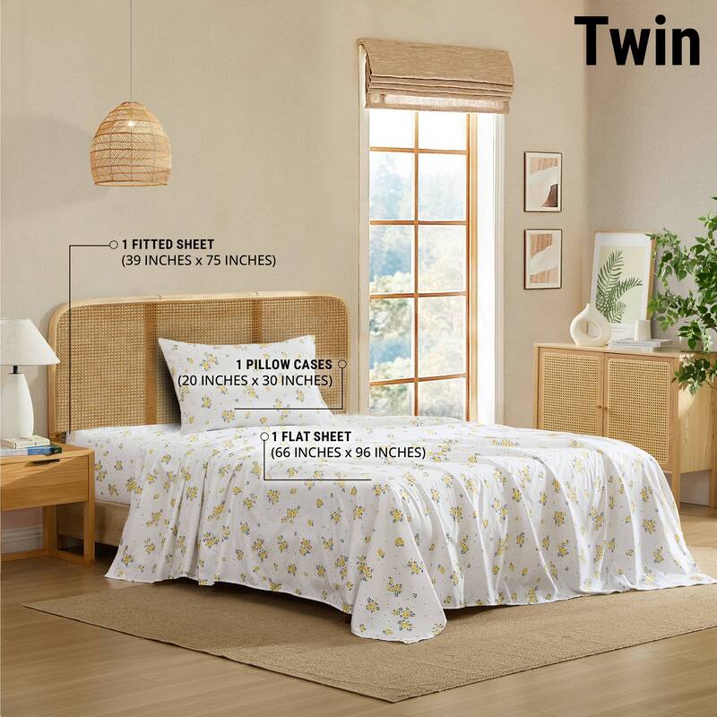 HLC.ME Floral Bed Sheets - Multi-Piece Bed Sheet Set - Wrinkle Resistant & Ultra Soft - Fits Mattresses up to 15 Inches Deep