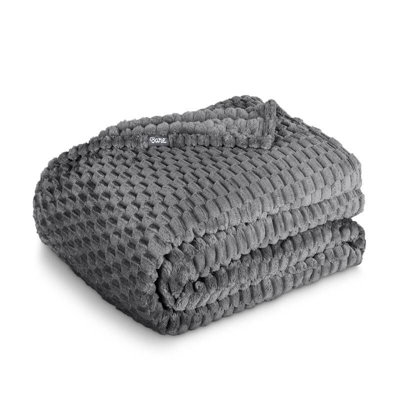 Bare Home Microplush Fleece Blanket - Ultra-Soft - Cozy Fuzzy Warm - King - Waffle Grey