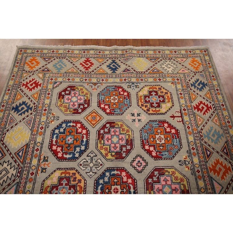 Geometric Kazak Area Rug Living Room Handmade Wool Carpet - 5'7" x 7'10"