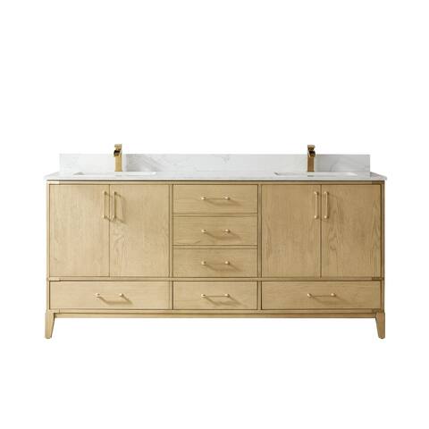Zaragoza 72" Vanity in Washed Ash with Countertop Without Mirror