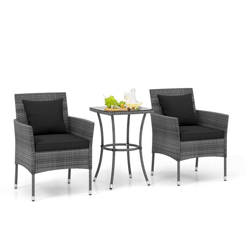 3 Piece Patio Set with Cushioned Chairs and Glass Top Coffee Table - 20" x 20" x 28"