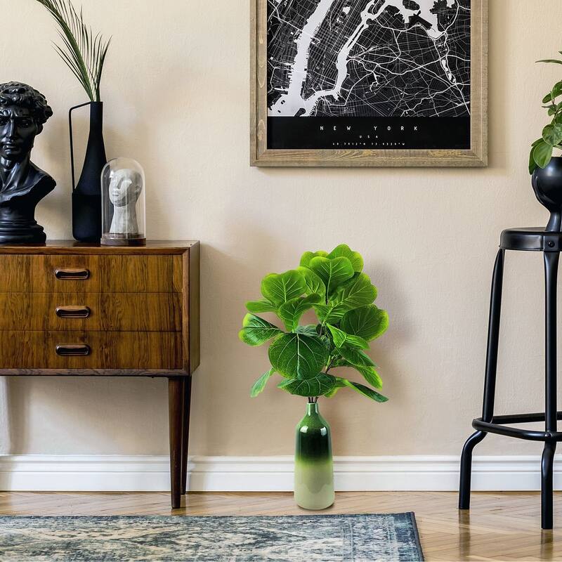 34-inch Artificial Fig Branch in Ombre Green Deco Vase