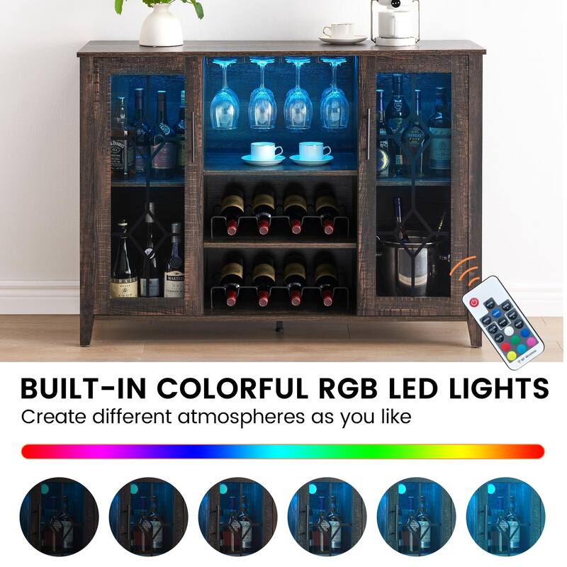 Wine Bar Cabinet with LED Light - 15.7"D x 47.2"W x 34.61"H