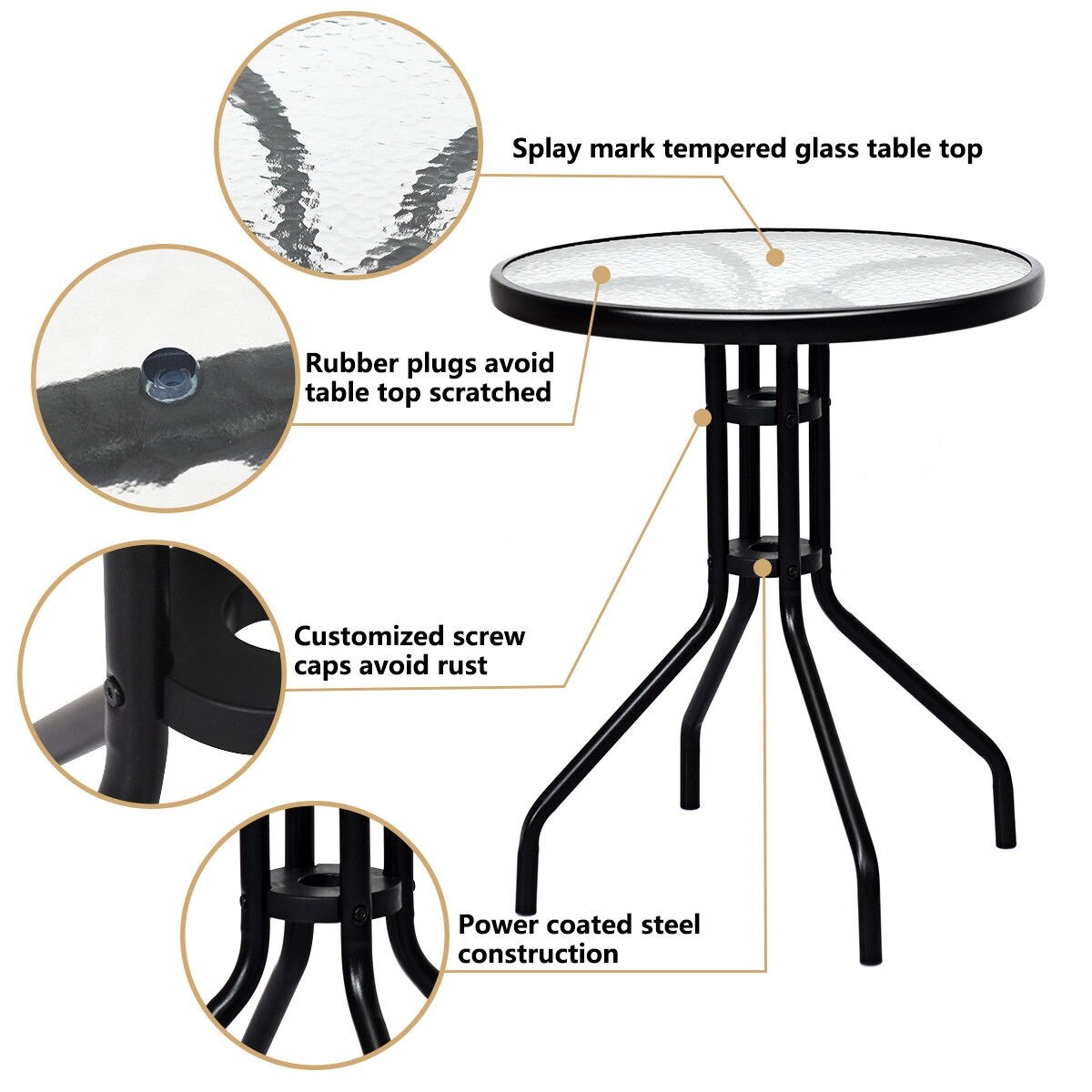 Costway 3PC Bistro Patio Garden Furniture Set 2 Folding Chairs Glass Set of 3