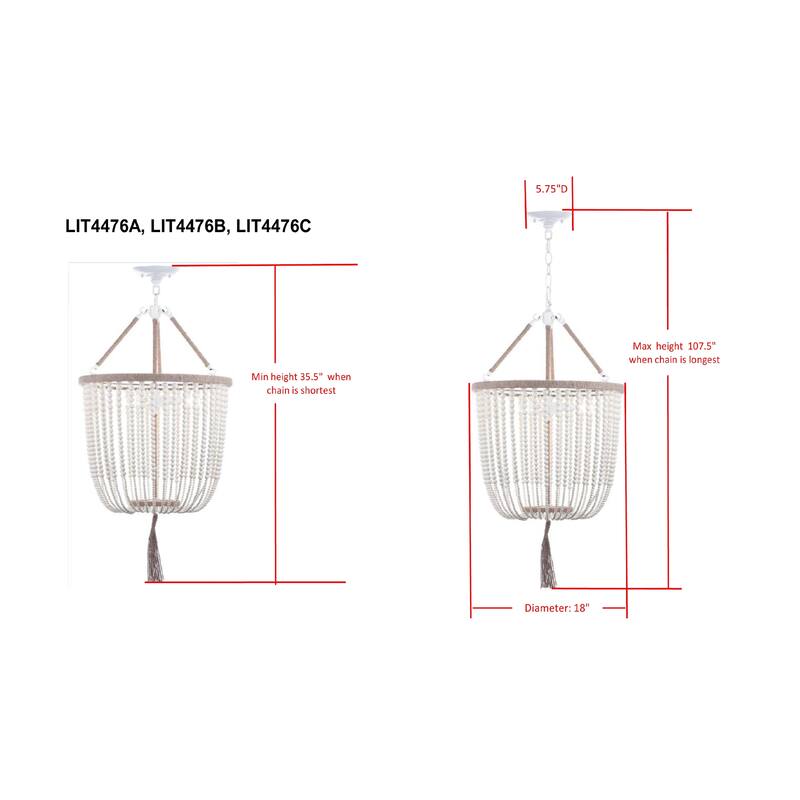 SAFAVIEH Lighting Angie Beaded 3-light Cream Adjustable Pendant Lamp - 18"W x 18"D x 108"H