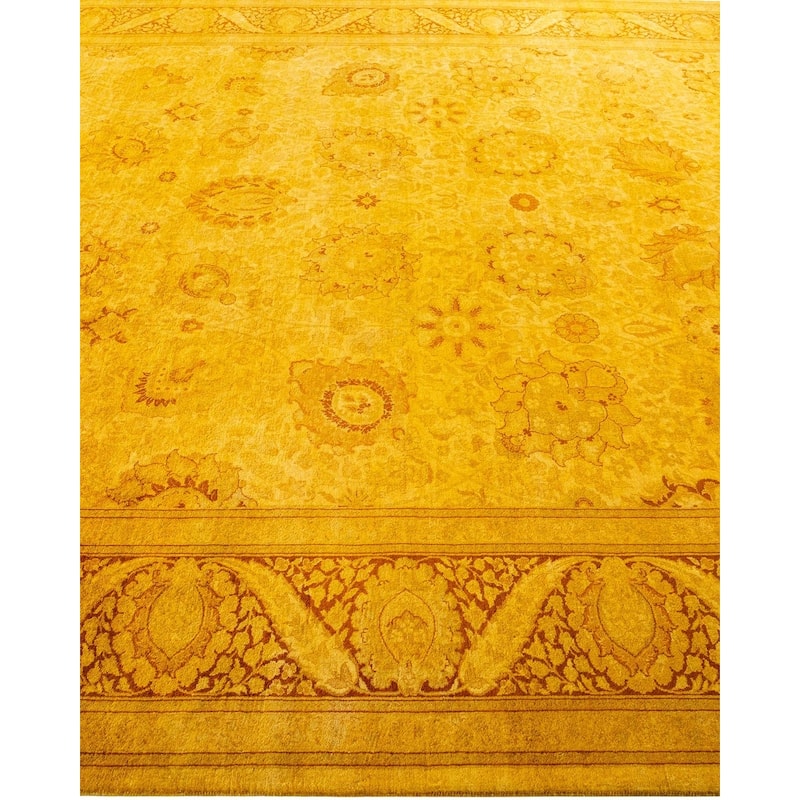 Overton Hand Knotted Wool Vintage Inspired Modern Contemporary Overdyed Yellow Area Rug - 8' 3" x 10' 0"