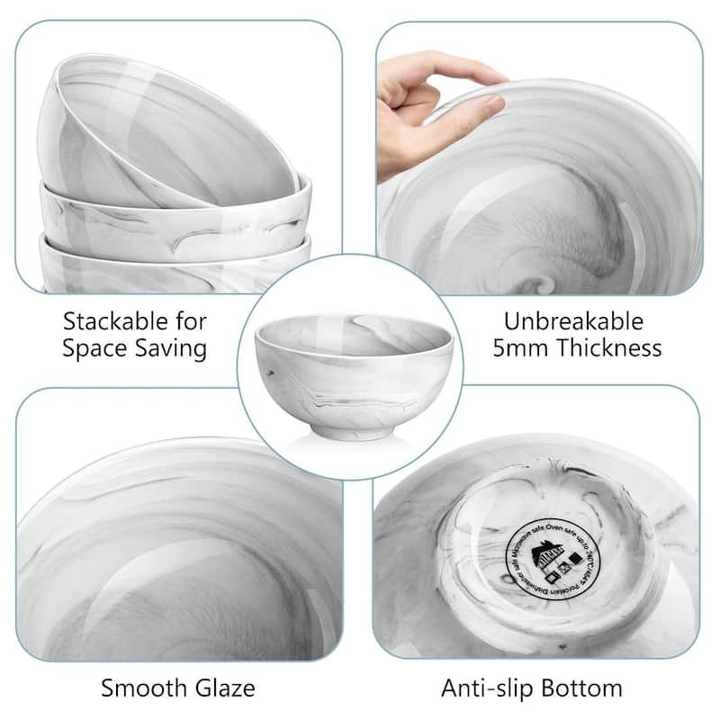 MALACASA 8-Piece Porcelain Cereal Bowl Soup Bowls Set