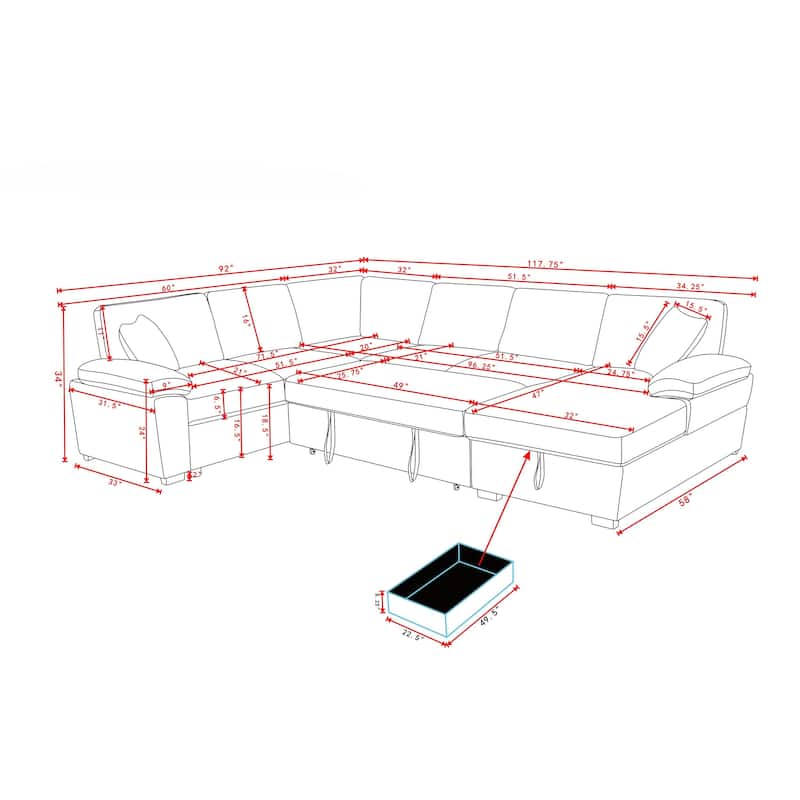 Modern Corduroy Sectional With Storage Chaise Lounge