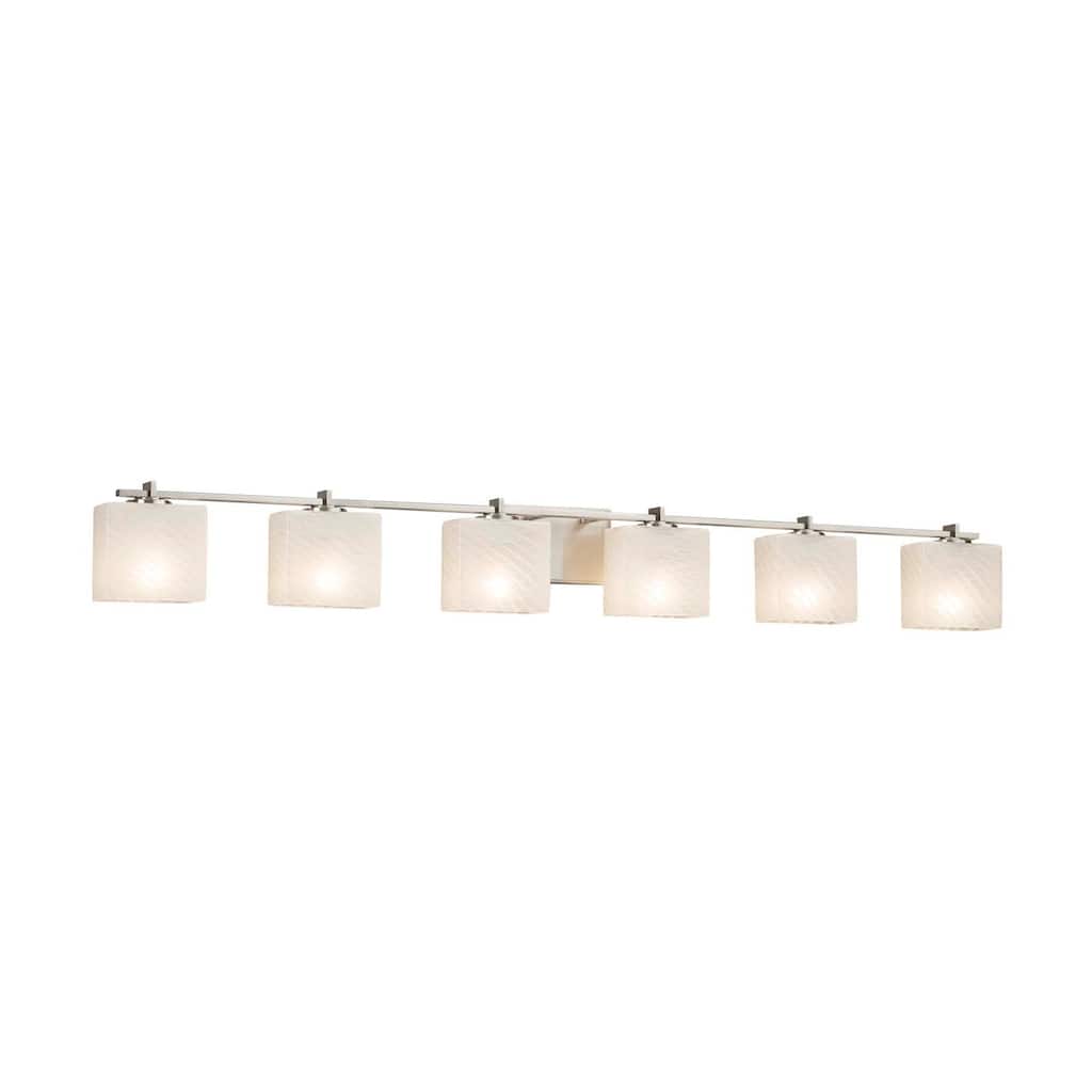 Justice Design Fusion Era 6-light Brushed Nickel Bath Bar, Weave Rectangle Shade - Brushed Nickel