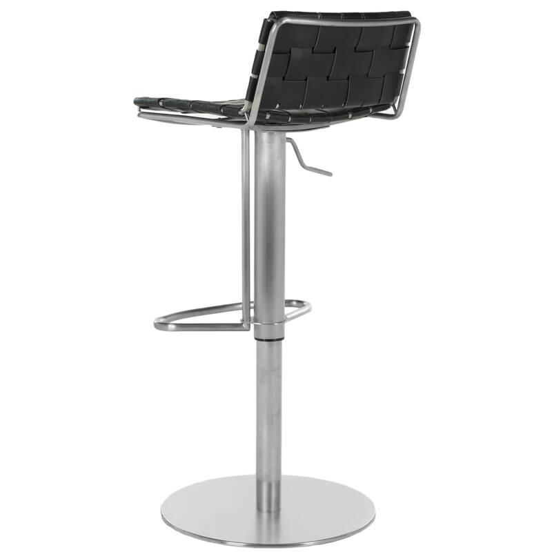 SAFAVIEH Eartha 22.8-31.9-inch Black Leather Seat Stainless Steel Adjustable Bar Stool - 17.7" x 16.5" x 29" - 18Wx17Dx29H