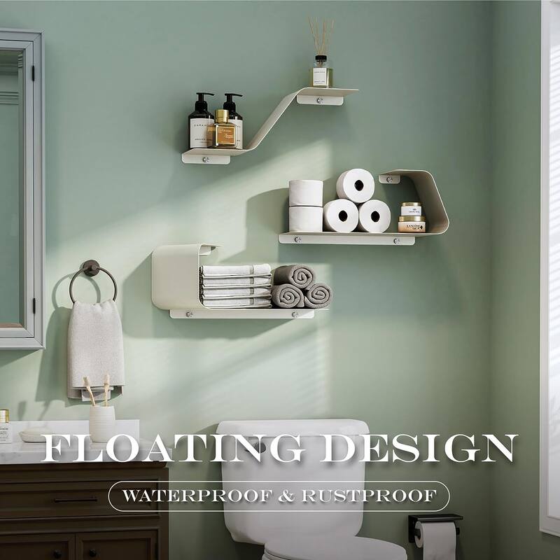 Sttoraboks 3 Floating Shelves Wall Mounted Metal Shelves for Versatile Storage Bathrooms,Bedrooms Kitchens