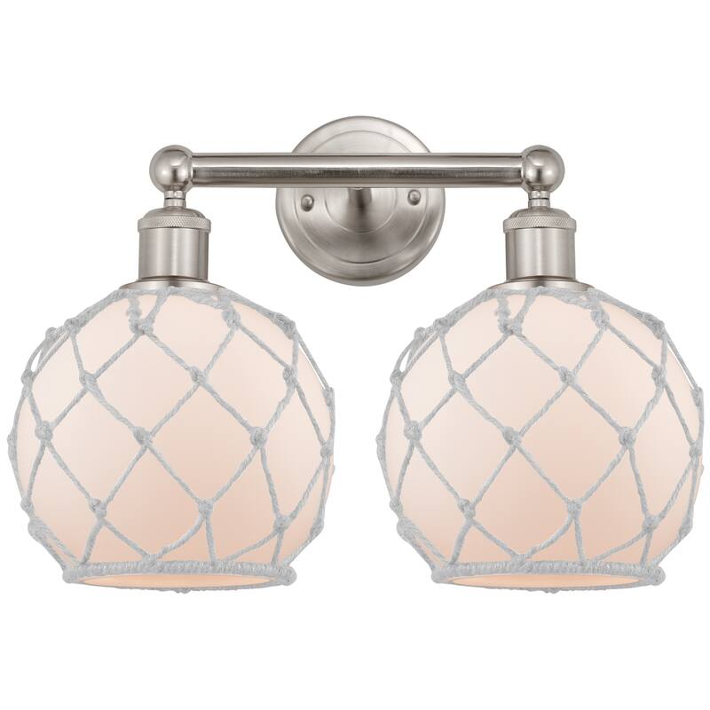 Innovations Lighting 616-2W-13-17 Farmhouse Rope Vanity Farmhouse Rope - Brushed Satin Nickel / White Glass with White Rope