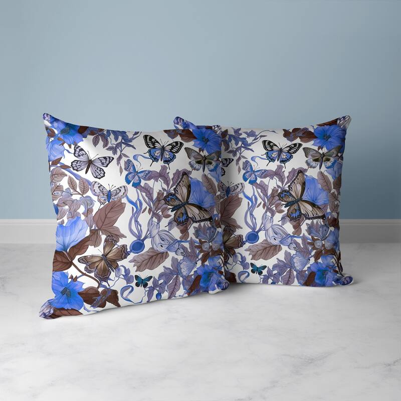 Blue And Brown Butterfly Haven Faux Suede Throw Pillow Zipper