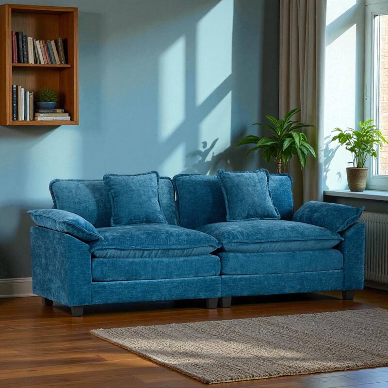 Modern Chenille Loveseat with Wide Armrests, Modular Small Couch for Living Room & Apartment, Double-Layer Cushion Comfort