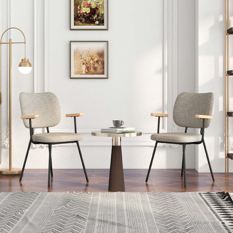 Costway Set of 2 Modern Linen Fabric Dining Chairs Padded Kitchen - See Details