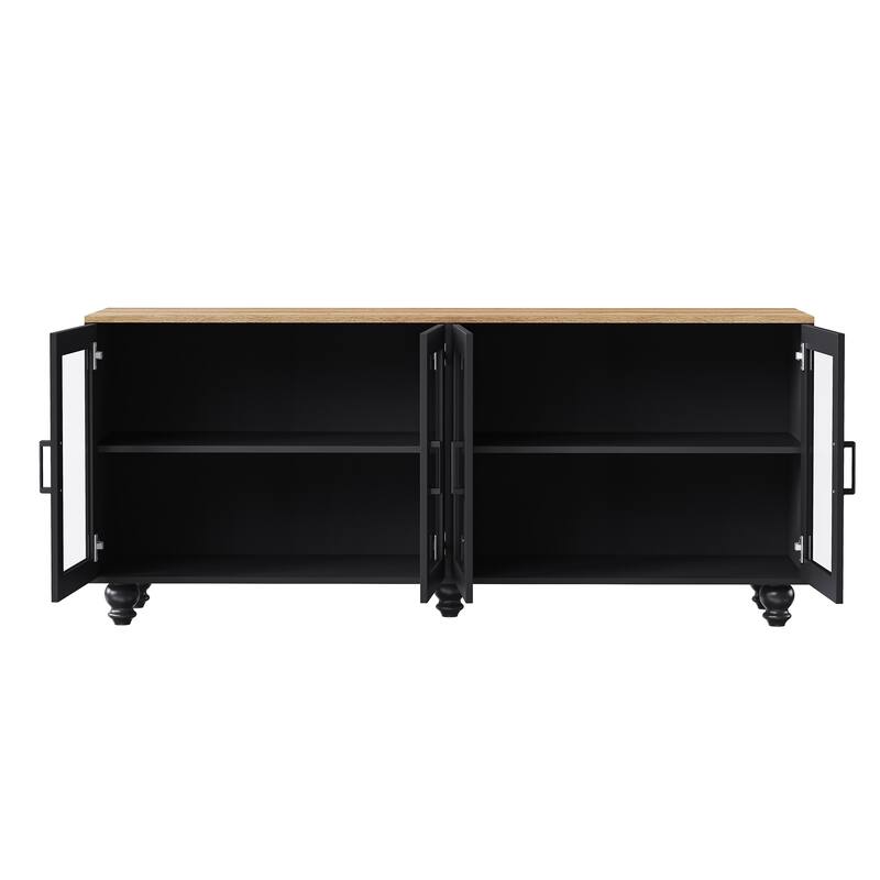 63" Versatile TV Stand with Tempered Glass, Solid Wood Legs, Ideal for Living Room or Dining Area