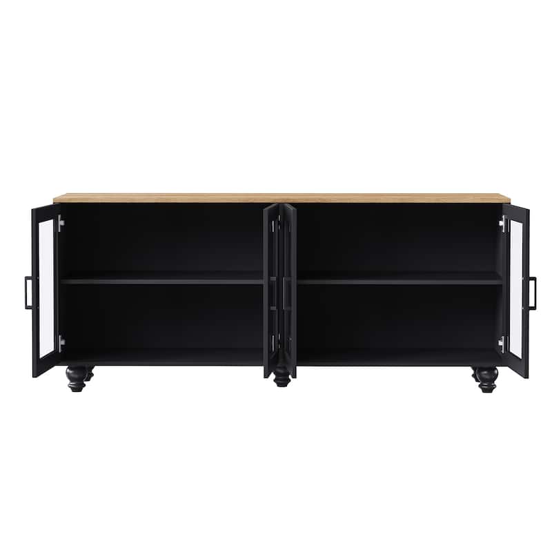 TV Stand with Glass Doors for TVs Up to 70",Versatile Sideboard with Adjustable Shelves,Buffet Cabinet with 5 Gourd-Shaped Legs