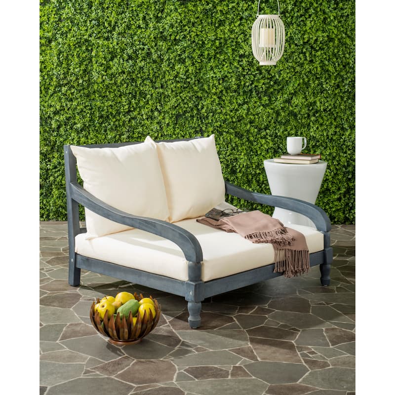 SAFAVIEH Outdoor Amiya Lounge Chair - Ash Grey/Beige