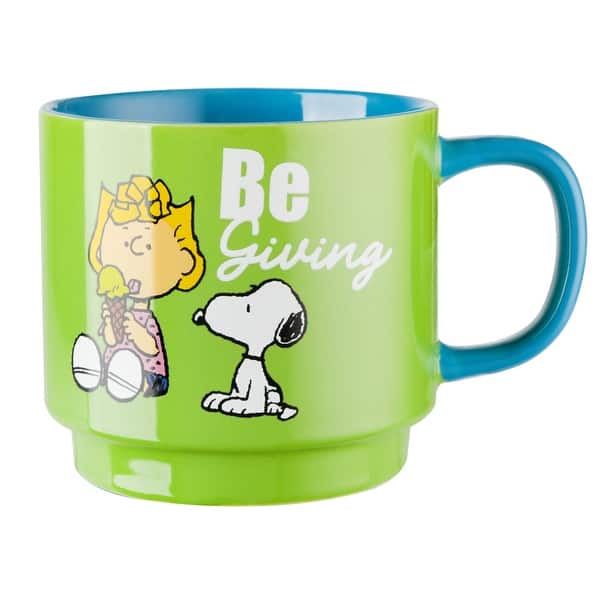 Peanuts Gentle Reminders 4-Pack 15oz Stoneware Stackable Mugs w/ Metal Rack