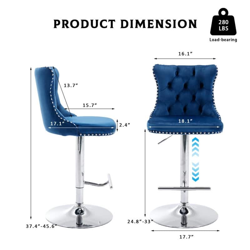 Velvet Upholstered Nailheads Tufted Swivel Bar Stools (Set of 2)