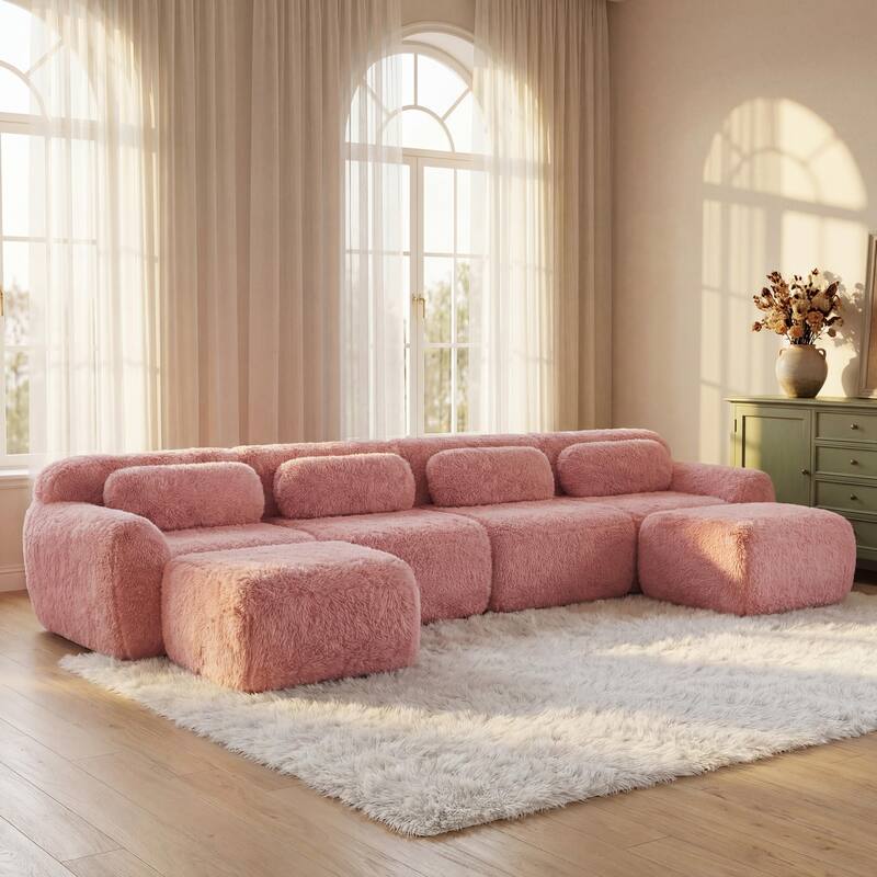Homy Casa Pink Plush Modular Sectional Sofa Set Soft Cloud Floor Couch - P10 - PINK10