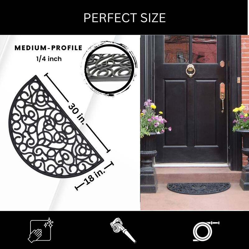 Outdoor Half Round Front Door Mat Rubber Rug 30x18 Black