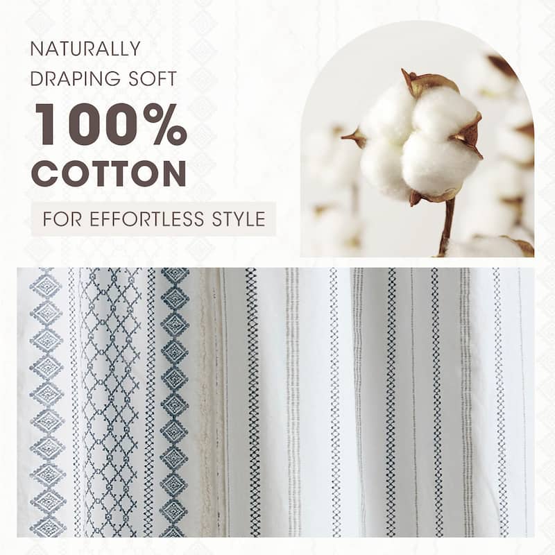 INK+IVY Imani Cotton Printed Shower Curtain with Chenille