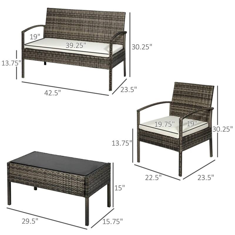 4PCS PE Rattan Conversation Set, Sofa Loveseat Table, All Weather