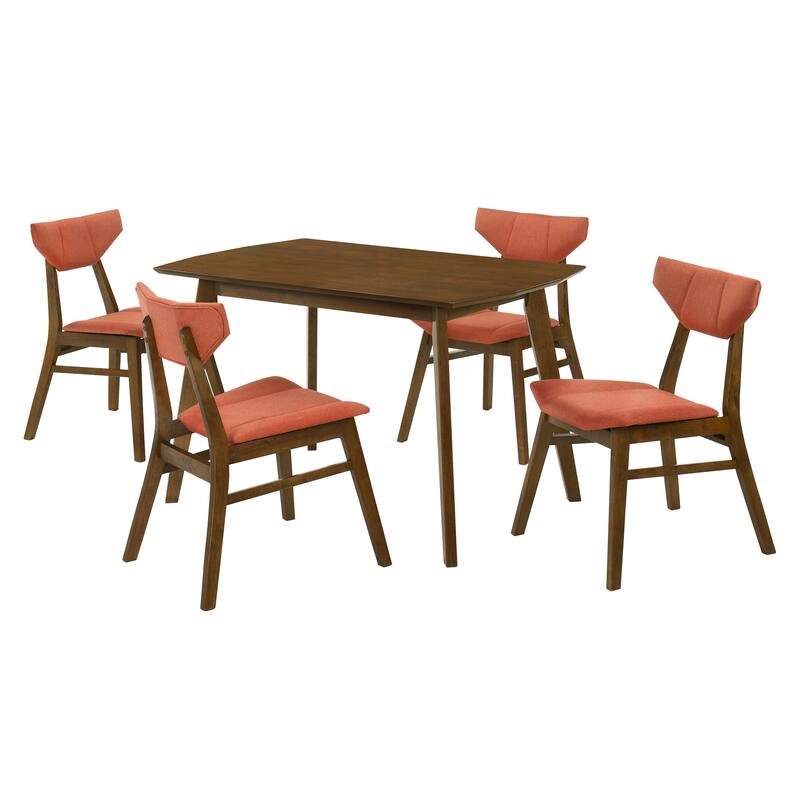 Amaris 5-Piece Rectangular Walnut Dining Set with Upholstered Chairs