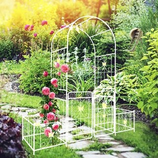 Metal Garden Arch with Gate 79.5'' Wide x 86.6'' High Climbing Plants ...