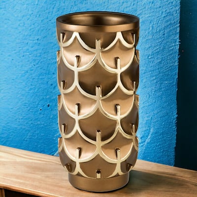 14" Polyresin Gold Geometric Cylinder Table Vase - 7.00