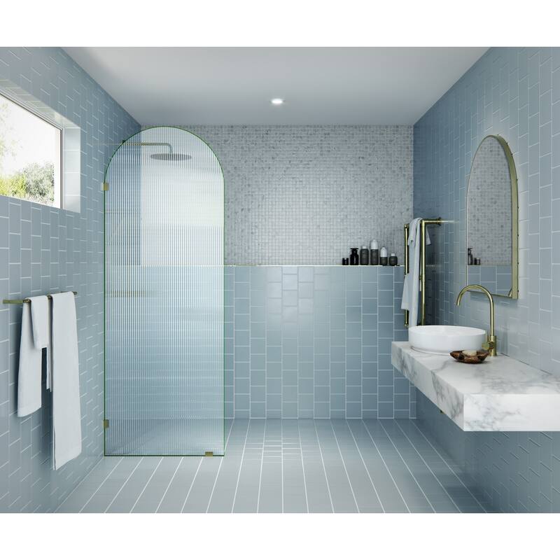 Maven 30 in. x 86.75 in. Fully Frameless Glass Shower Panel - Arched Fluted Single Fixed Panel