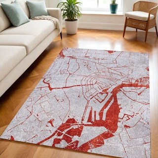HomeRoots 5' X 7' Red and White Abstract Non Skid Area Rug - 72' X '48 ...