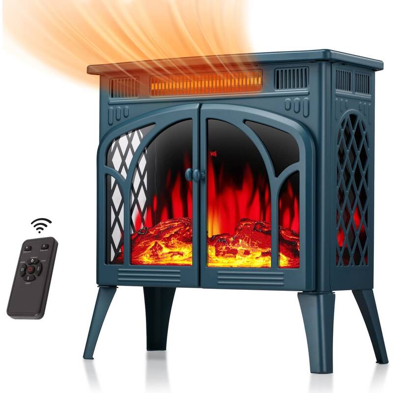 Freestanding Fireplace Heater with Realistic Flame,Portable Remote Control - 4.2"D x 9.24"W x 9.55"H