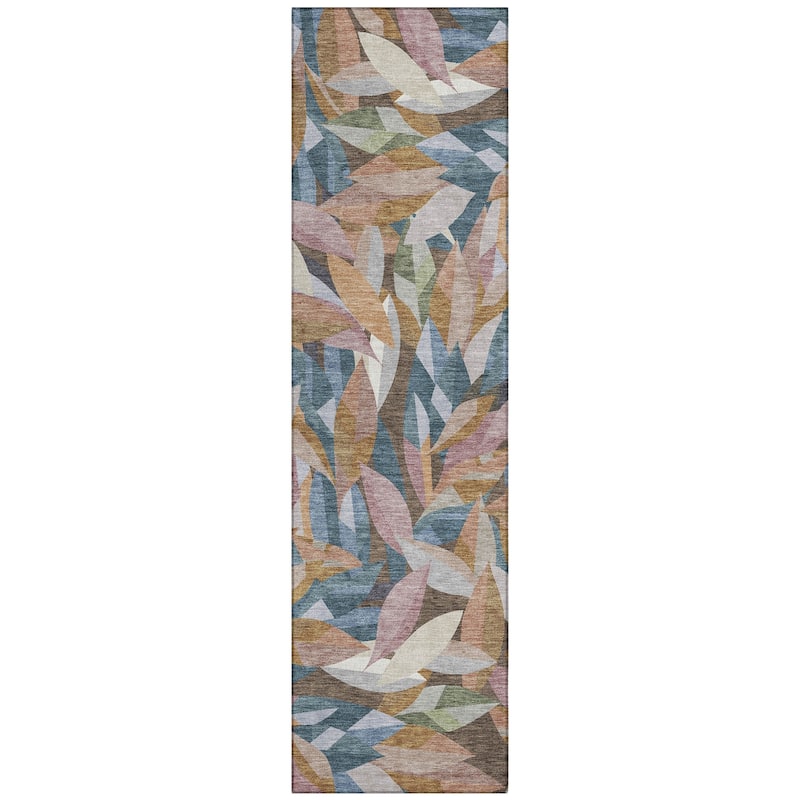 Machine Washable Indoor/ Outdoor Modern Floral Chantille Rug