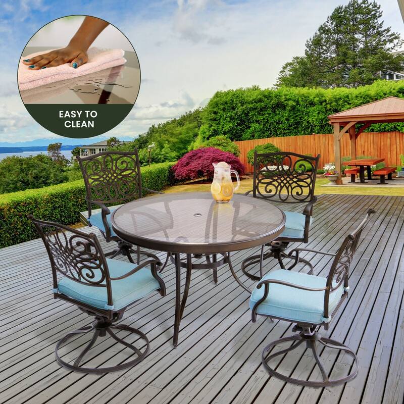 Hanover Traditions 5-Piece Dining Set in Blue with 47 In. Glass-top Table