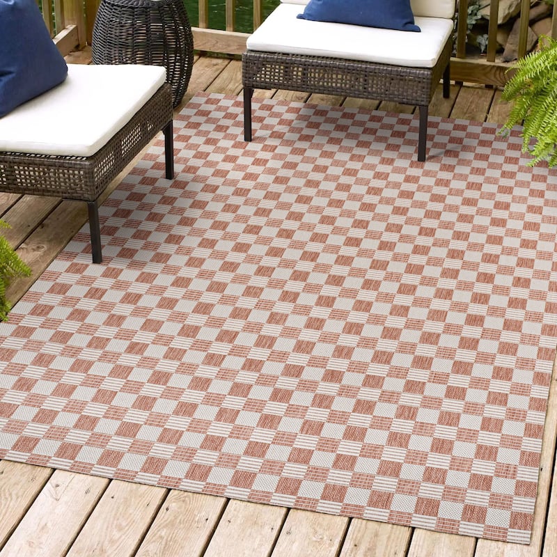 JONATHAN Y Maribel Traditional Cottage Checkerboard Green/Cream Indoor/Outdoor Area Rug